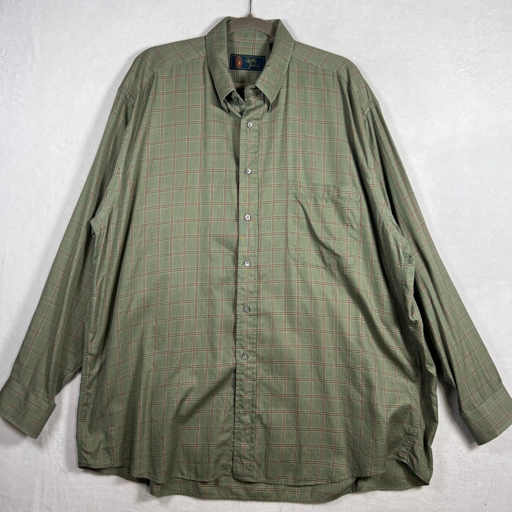 Bobby Jones Mens XL Green Plaid Button‎ Down Shirt 100% Cotton Made in USA Golf